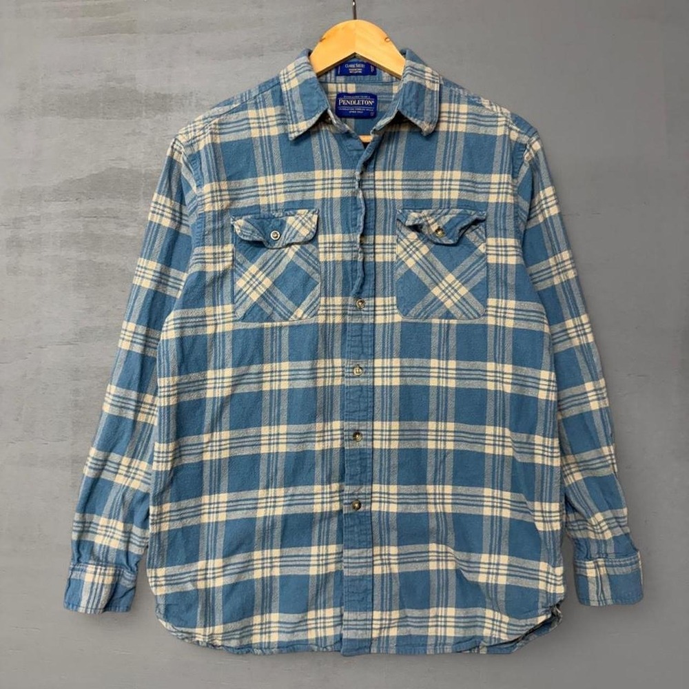 Pendleton Clark Shirt Blue Plaid Cotton Flannel Long Sleeve Button Down Small